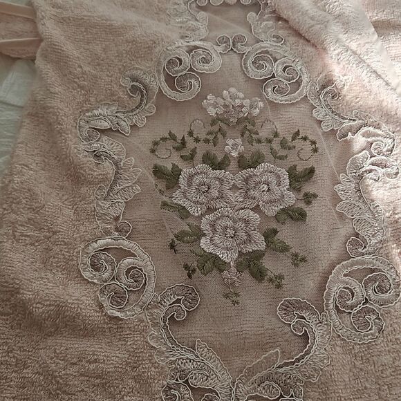 Royal Home Women's Embroidery Robe Set With Face Cloth & Hand Towel Medium Pink - Picture 16 of 16